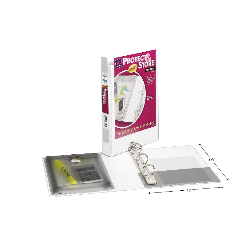 Avery Mini Protect & Store View Binder w/Round Rings 8 1/2 x 5 1/2 1" Cap White 23011, 5 of 7