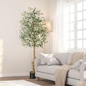 Artificial Olive Tree – 4/5/6/7FT Faux Olive Plant with Realistic Trunk & Fruits - 1 of 4