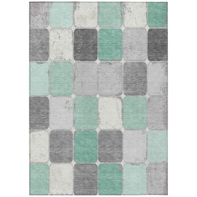Mint Green And Gray Geometric Washable Indoor Outdoor Area Rug