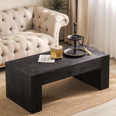 49'' Wood Rustic Farmhouse Coffee Table,Simple Design Modern Wood Coffee Table,Rectangle Wood Living Room Accent Coffee Table-Coolbibila