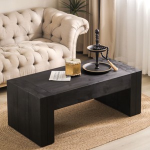 49'' Wood Rustic Farmhouse Coffee Table,Simple Design Modern Wood Coffee Table,Rectangle Wood Living Room Accent Coffee Table-Coolbibila - 1 of 4