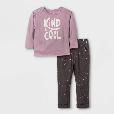 Toddler Boys' 2pc 'Kind is Cool' Long Sleeve T-Shirt & Waffle Jogger Pants Set - art class™ Purple
