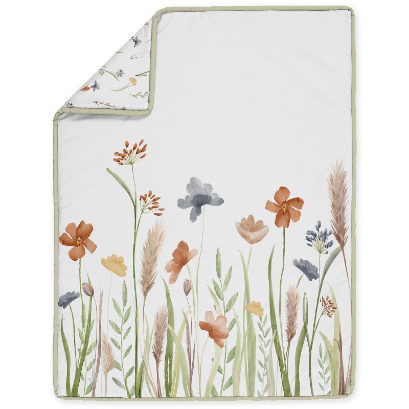 Sweet Jojo Designs Girl Baby Crib Bedding Set - Watercolor Floral Garden Collection Sage Green 4pc, 4 of 8