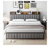 Grey Double Bed Frame with Shelves, Industrial Upholstered Platform, Heavy-Duty Metal Slat Support - 2 of 4
