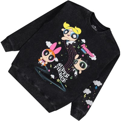 The Powerpuff Girls Ladies Powerpuff Girls Tiedye Sweatshirt - Powerpuff Girls Crewneck Sweatshirt - Blossom Bubble and Buttercup Sweatshirt (Black Wash, Large) — фото 6