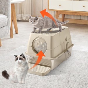 Stainless Steel Cat Litter Box with Lid & Scoop, Large Enclosed High Sided Litter Box, Carbon Filters, Odor Free, Easy Cleaning for Big Cats - 1 of 4