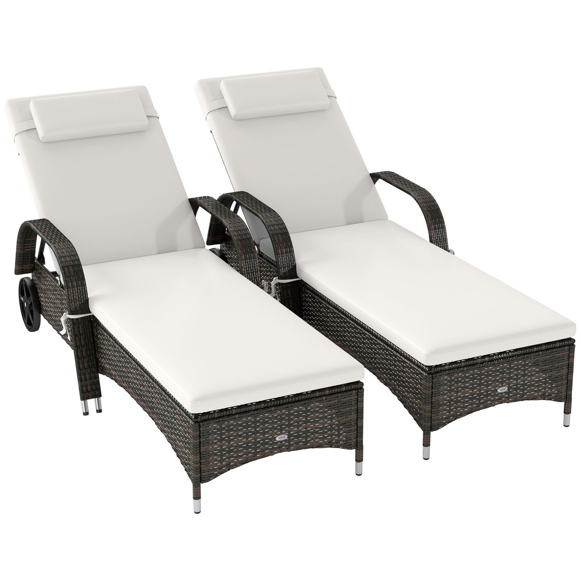 Aghana Digitals Gray Rattan Pool Lounge Chair with 5-Level Adjustable Backrest, Wheels, Cushion, Mixed Brown, Cream White 76.80×26.40×38.20 in