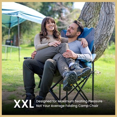 XXL Blue and Gray Padded Folding Camping Chair with Armrests
