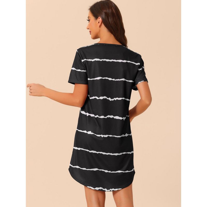 cheibear Women's Round Neck Nightshirt Striped Short Sleeve Sleepshirt Nightgown, 3 of 6