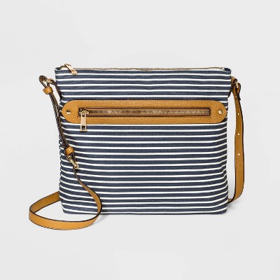 navy and white striped purse