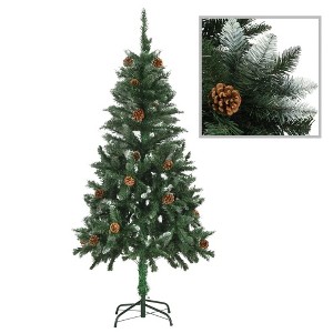 vidaXL 5 ft Artificial Christmas Tree with Pine Cones and White Glitter – Long-Lasting PVC and Iron - 1 of 4