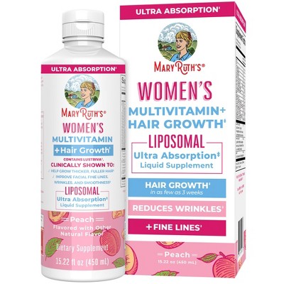 MaryRuth's Women's Multivitamin + Lustriva Hair Growth Liposomal, Peach, 15.22 fl oz