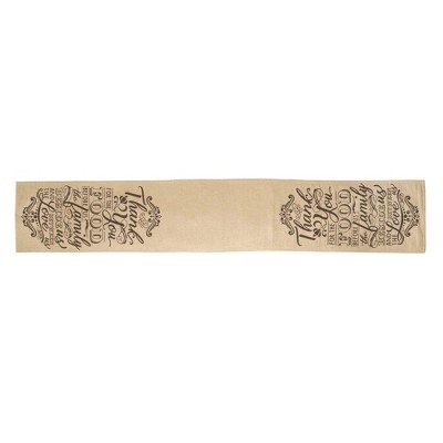 Thank You Food Family Love Tan 72 x 12 Cotton Canvas Table Runner