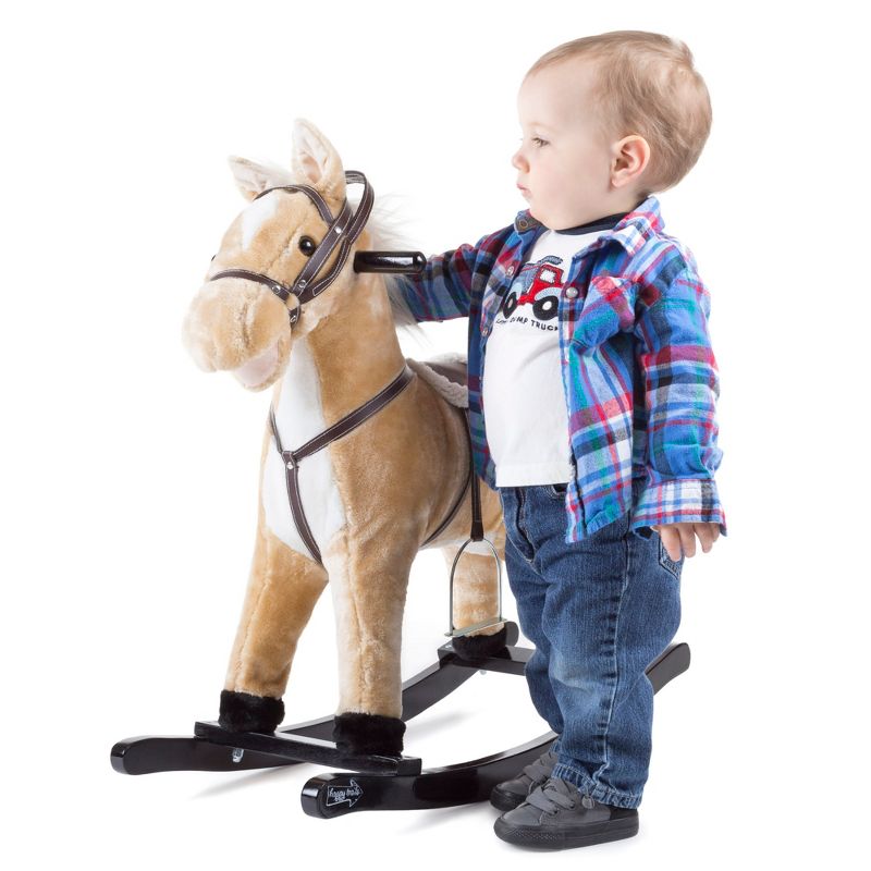 Toy Time Kids Plush Ride-On Rocking Horse on Wooden Rockers with Sounds, Stirrups, Saddle, and Reins - Brown, 4 of 9