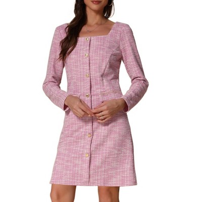 INSPIRE CHIC Women's Tweed Long Sleeves Square Neckline Knee Length Dresses