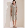 INSPIRE CHIC Women's Button Down V-Neck Short Sleeve Striped Ribbed Knit Midi Dresses - 2 of 4