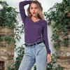 Anna-Kaci Women's Long Sleeve Knit Top with Asymmetrical Button Detail and Ribbed Texture - 2 of 4