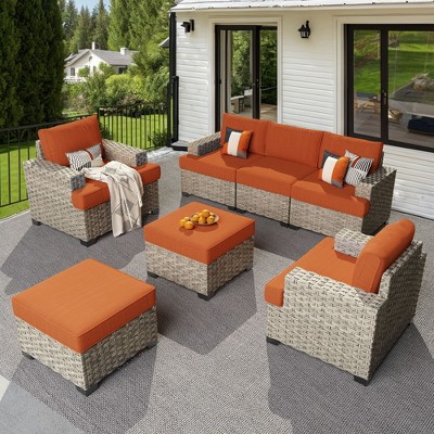 XIZZI All-Weather Rattan Furniture, Sectional Sets w/ Optional Solar Light-Up Coffee Table & Ottoman, Choose 6-9pc Configs in 8 Fade Resistant Colors