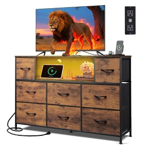 8-Drawer Fabric Dresser with Charging Station and LED Lights, TV Stand for 55-Inch - 1 of 4