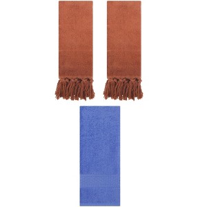 REGALWOVEN 3 Packs Solid Textured and Tassels Soft Absorbent Bathroom Hand Towel for Home Decor - 1 of 4