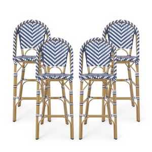 Kinner 4pk Outdoor Aluminum French Bar Stools: Wicker Weave, UV & Water-Resistant - Christopher Knight Home - 1 of 4