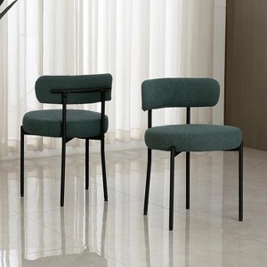 DYHOME Green Boucle Dining Chairs Set of 2, Mid Century Modern Kitchen Chairs with Curved Backrest and Metal Legs - 1 of 4