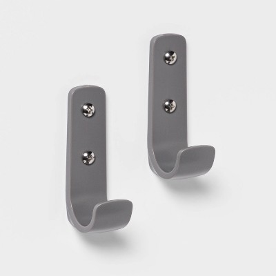 2pk Plastic Wall Decorative Hooks Gray - Room Essentials™