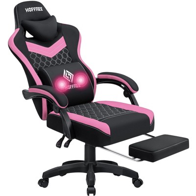 Hoffree Breathable Fabric Massage Gaming Chair Ergonomic Office PC Chair with Footrest & Adjustable
