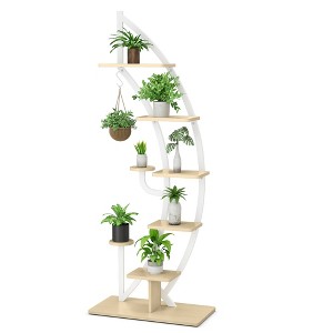 Costway 6 Tier Potted Metal Plant Stand Rack Curved Stand Holder Display Shelf with Hook - 1 of 4