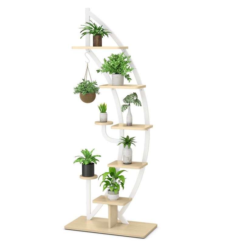 Costway 6 Tier Potted Metal Plant Stand Rack Curved Stand Holder Display Shelf with Hook, 1 of 11