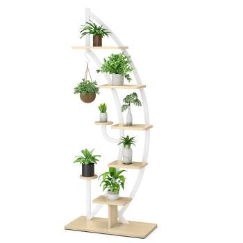 Costway 6 Tier Potted Metal Plant Stand Rack Curved Stand Holder Display Shelf with Hook