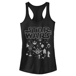 Juniors Womens Star Wars Christmas Logo Ornaments Racerback Tank Top - 1 of 4