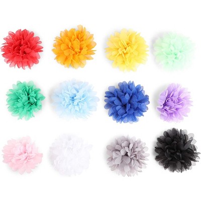 Bright Creations 24 Piece Chiffon Fabric Artificial Flowers for Crafts, Girl's Flower Headbands, 12 Colors, 4 in