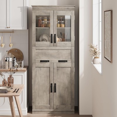 Tall Kitchen Pantry - 67" Food Storage Pantry Cabinet with Doors and Shelves Tall Bathroom Storage Cabinet Wooden Cupboard with Drawer
