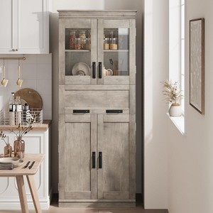 Tall Kitchen Pantry - 67" Food Storage Pantry Cabinet with Doors and Shelves Tall Bathroom Storage Cabinet Wooden Cupboard with Drawer - 1 of 4