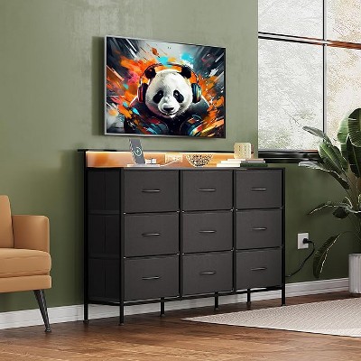 GALAXHERO 9 Fabric Drawers TV Stand for 45-55 inch TV with LED Lights & Charging Station for Living Room, Hallway