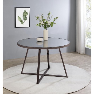 Jillian Round Black Nickel and Glass Dining Table