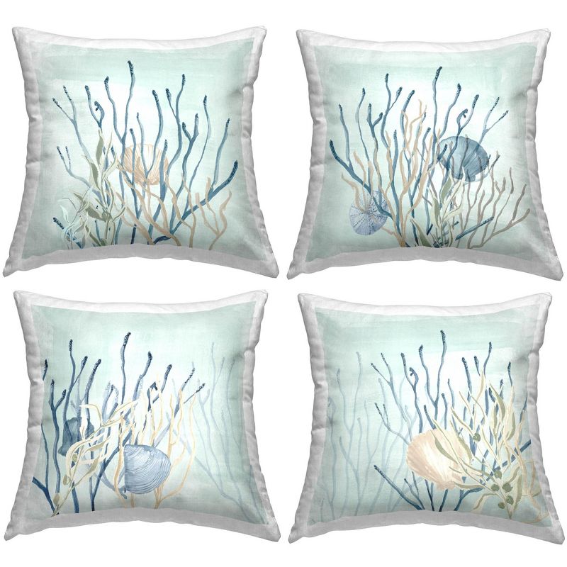 Stupell Industries Underwater Seashell Coral Reef, 4 Pillows, Each 18 x 18, 1 of 3