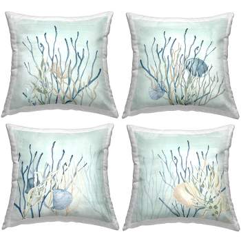 Stupell Industries Underwater Seashell Coral Reef, 4 Pillows, Each 18 x 18