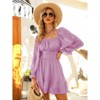 EXLURA Women's 2025 Casual Long Lantern Sleeve Dresses Square Neck Ruffle Tie Back Elastic Waist Aline Short Mini Dress - 3 of 4