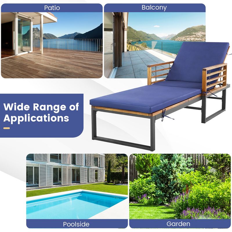 Tangkula Outdoor Chaise Lounge Chair w/ 4-Position Adjustable Backrest Poolside Patio Navy, 3 of 9