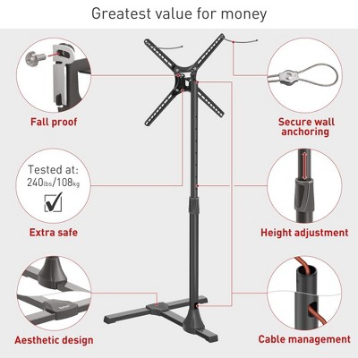 Barkan Black Adjustable Floor Stand TV Mount for 13-65 Inch Screens