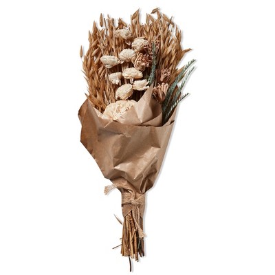 tagltd Natural Dried Flower Bouquet in Kraft - Decorative Indoor Sculpture, White Multi, 16" H x 6" L x 1.5" W