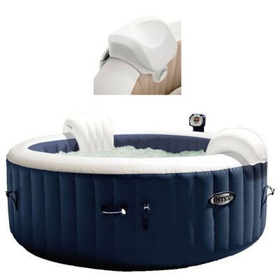 Intex 28405E PureSpa 4 Person Home Inflatable Portable Heated Round Hot Tub 58" x 28" with 120  Bubble Jets, Heat Pump, and Soft Foam Headrest