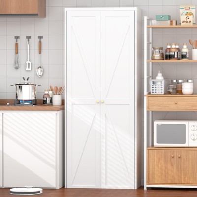 ORRD Metal Storage Cabinet 2-Door Steel Pantry with Adjustable Shelves, Kitchen Organizer,White