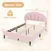 Infans Queen Size Upholstered LED Bed Frame Soft Velvet Platform Bed w/Flower Headboard - 2 of 4