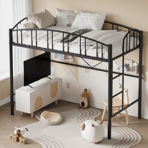 COZONY Twin Loft Bed with Stairs & Safety Rail - Space Saving Metal Frame for Kids Room or Dorm, No Box Spring Needed - 1 of 4