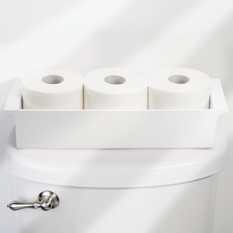 mDesign Small Bamboo Storage Organizer Toilet Tank Tray with Handles - White, 2 of 9