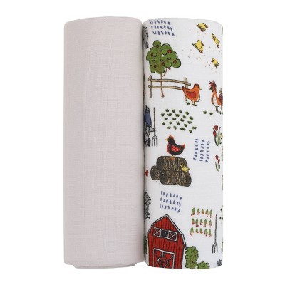NoJo Farm Friends 100% Cotton Muslin Swaddles - Red - 2pk