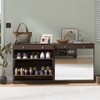 TIRAMISUBEST Brown Mirror Shoe Cabinet with 2-Tier Drawers - Entryway Storage Organizer with Full-Length Mirror for Bedroom or Hallway - 3 of 4